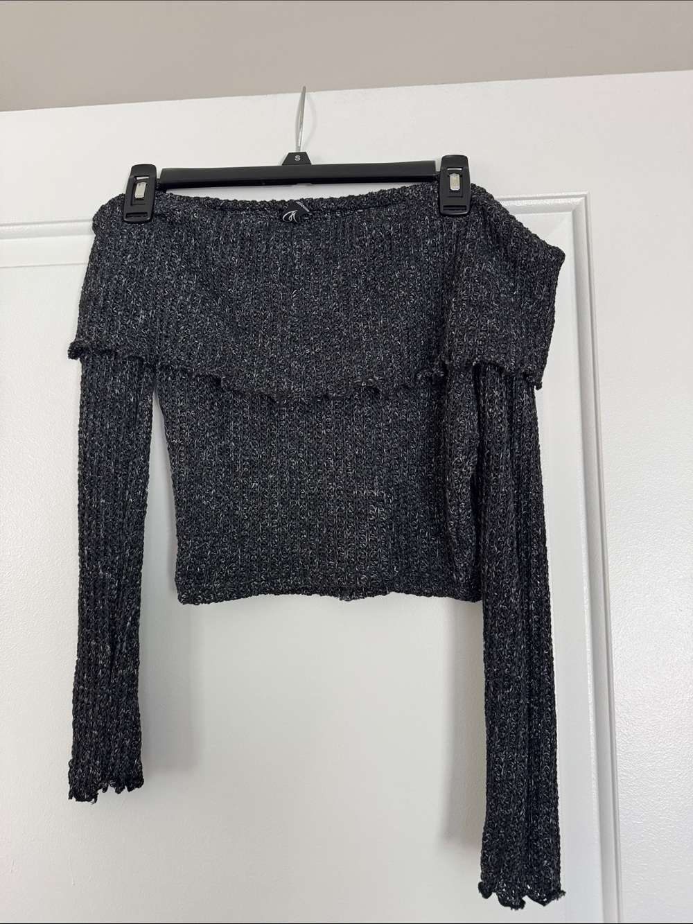Windsor Charcoal Off-the-Shoulder Ribbed Sweater